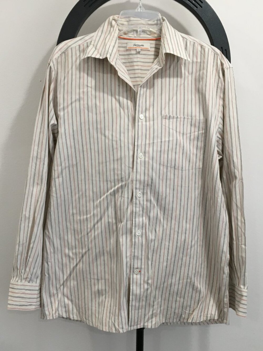 FACONNABLE Jeans Beige White Orange Brown Striped Long Sleeve Button Shirt